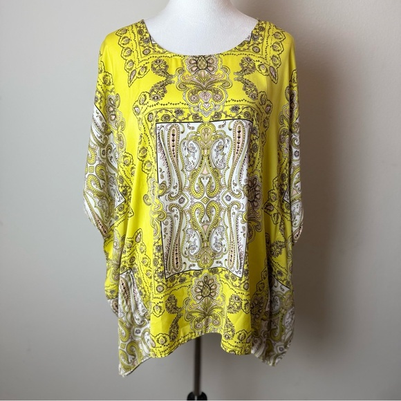 NWOT Victoria’s‎ Secret Women’s Paisley Kaftan Tunic Blouse Yellow Boho Print S - Picture 1 of 5